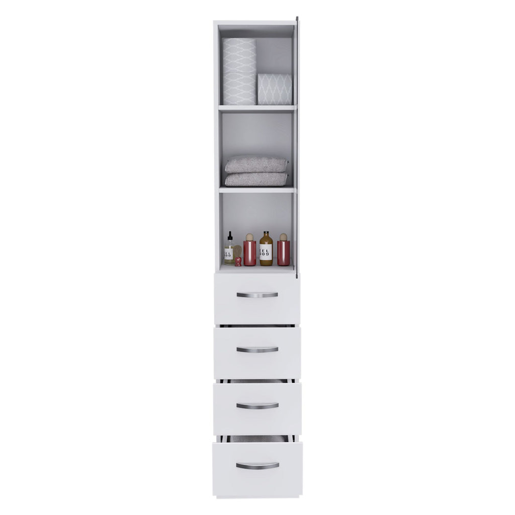 Preston Linen Cabinet – Three Shelves, Three Drawers, Glass Door