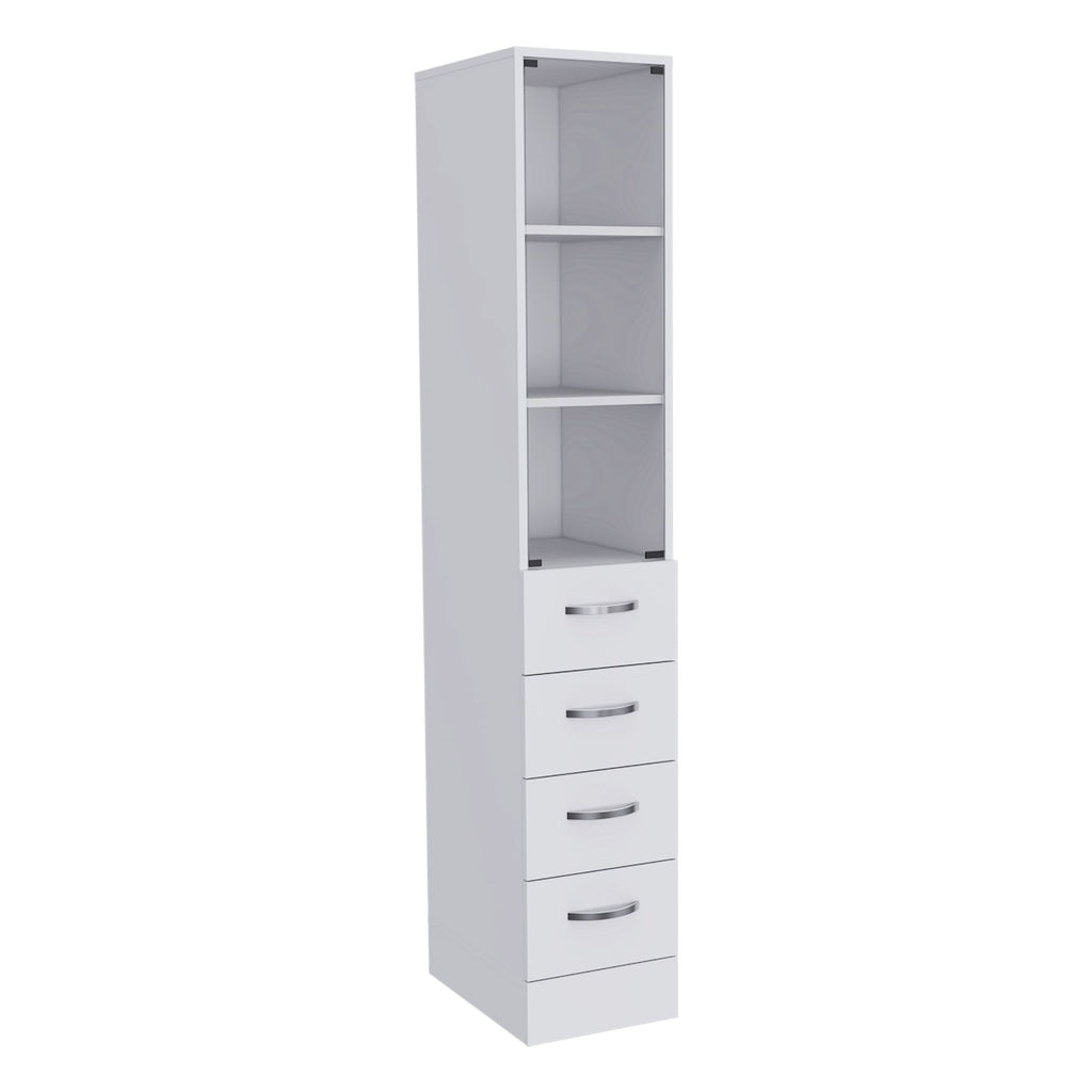 Preston Linen Cabinet – Three Shelves, Three Drawers, Glass Door