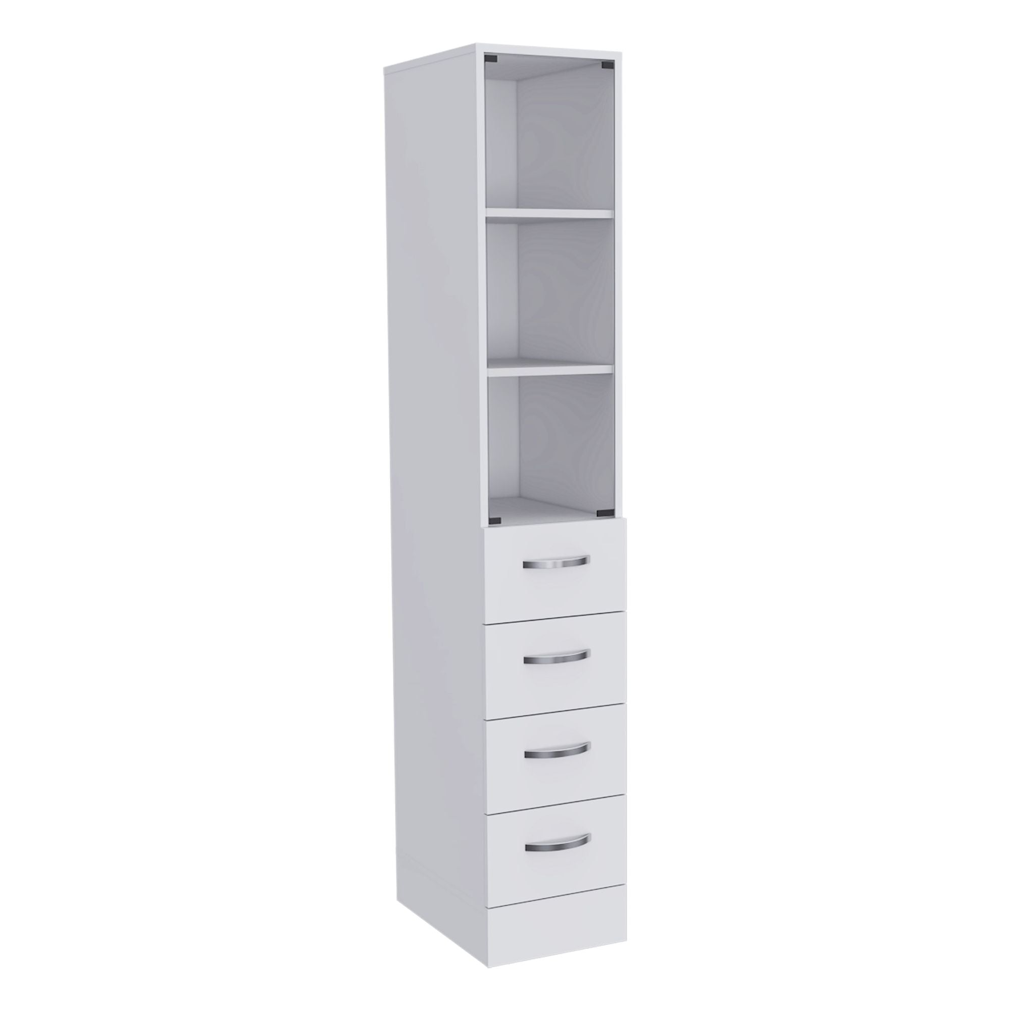 Preston Linen Cabinet – Three Shelves, Three Drawers, Glass Door