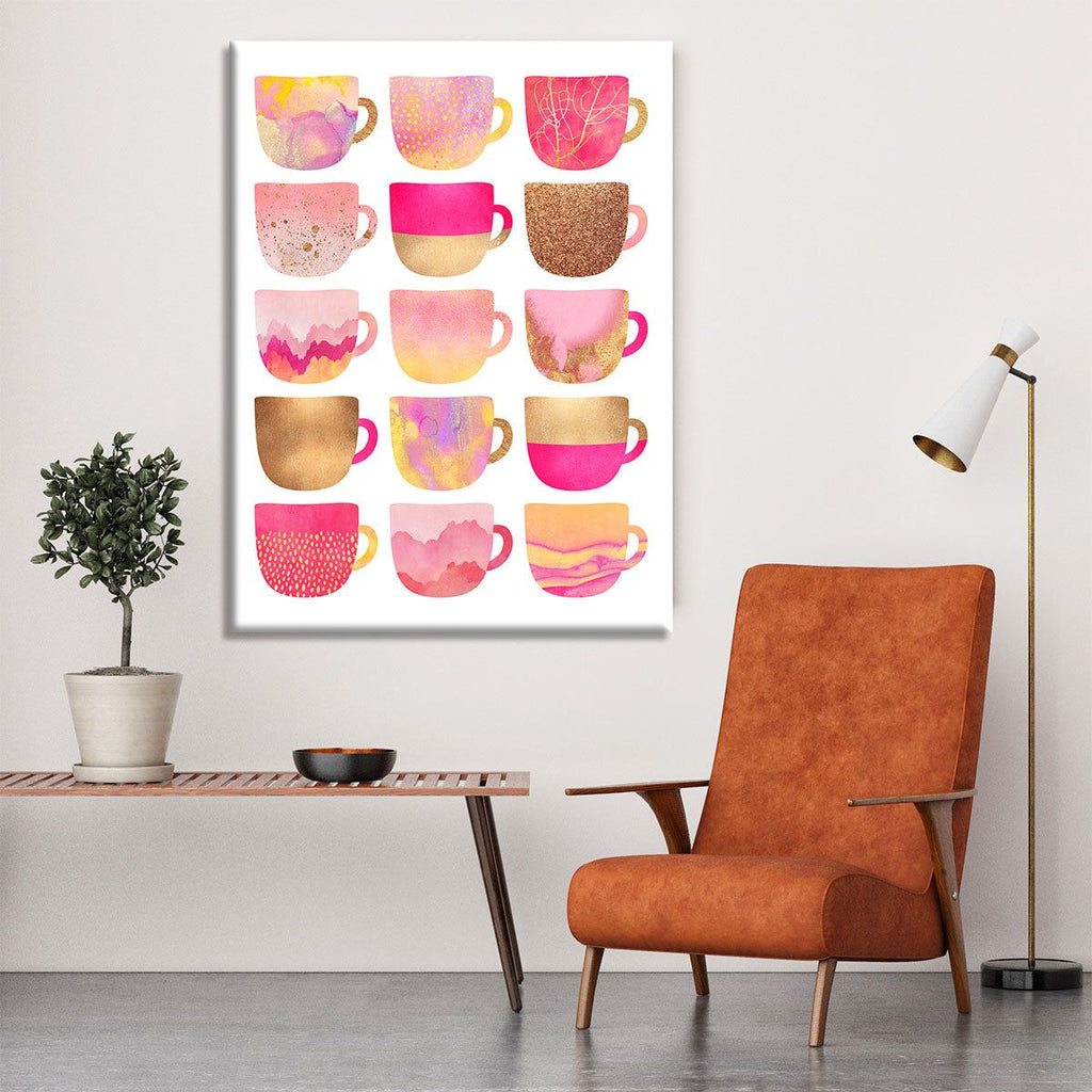 Pretty Pink Coffee Cups Canvas Wall Art