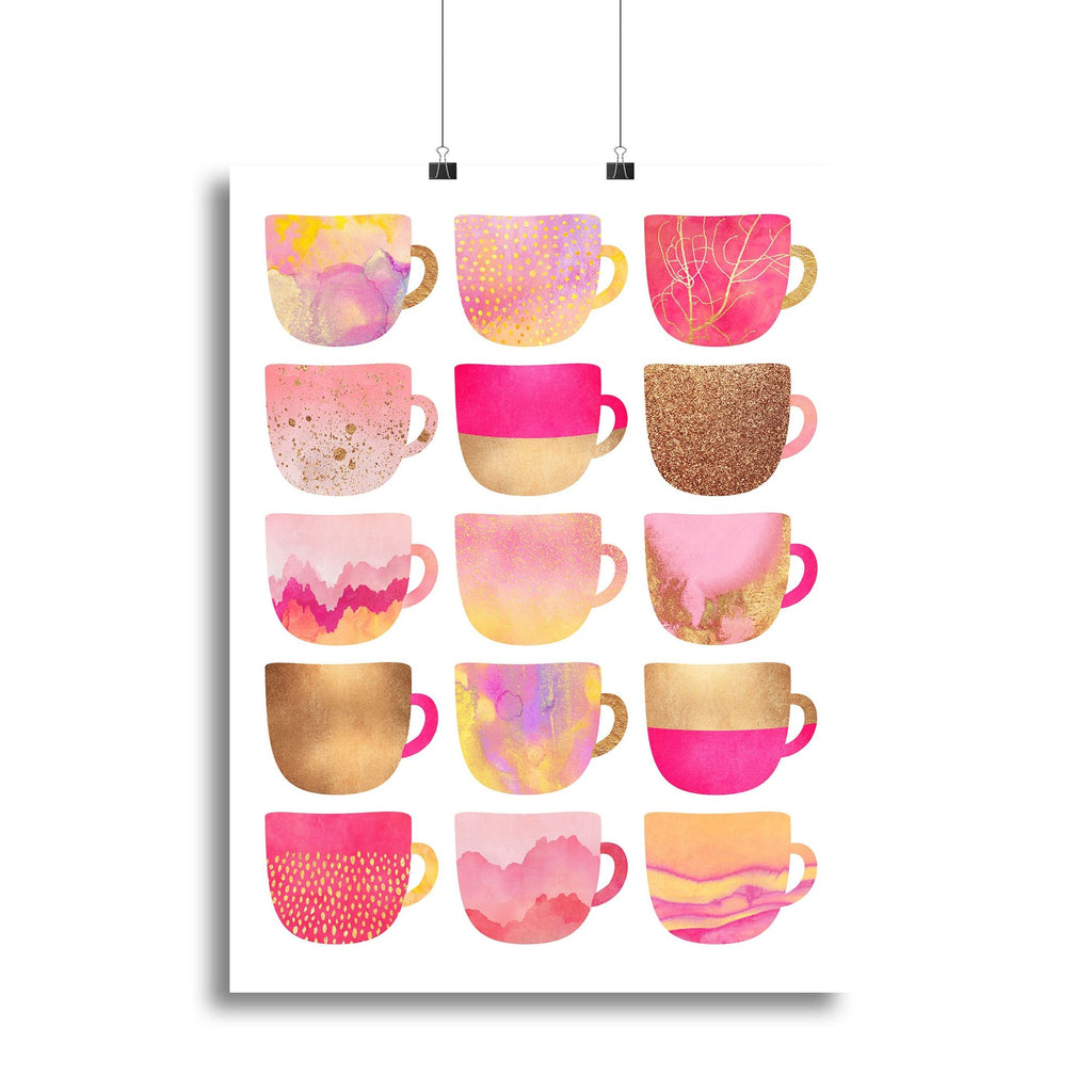 Pretty Pink Coffee Cups Canvas Wall Art