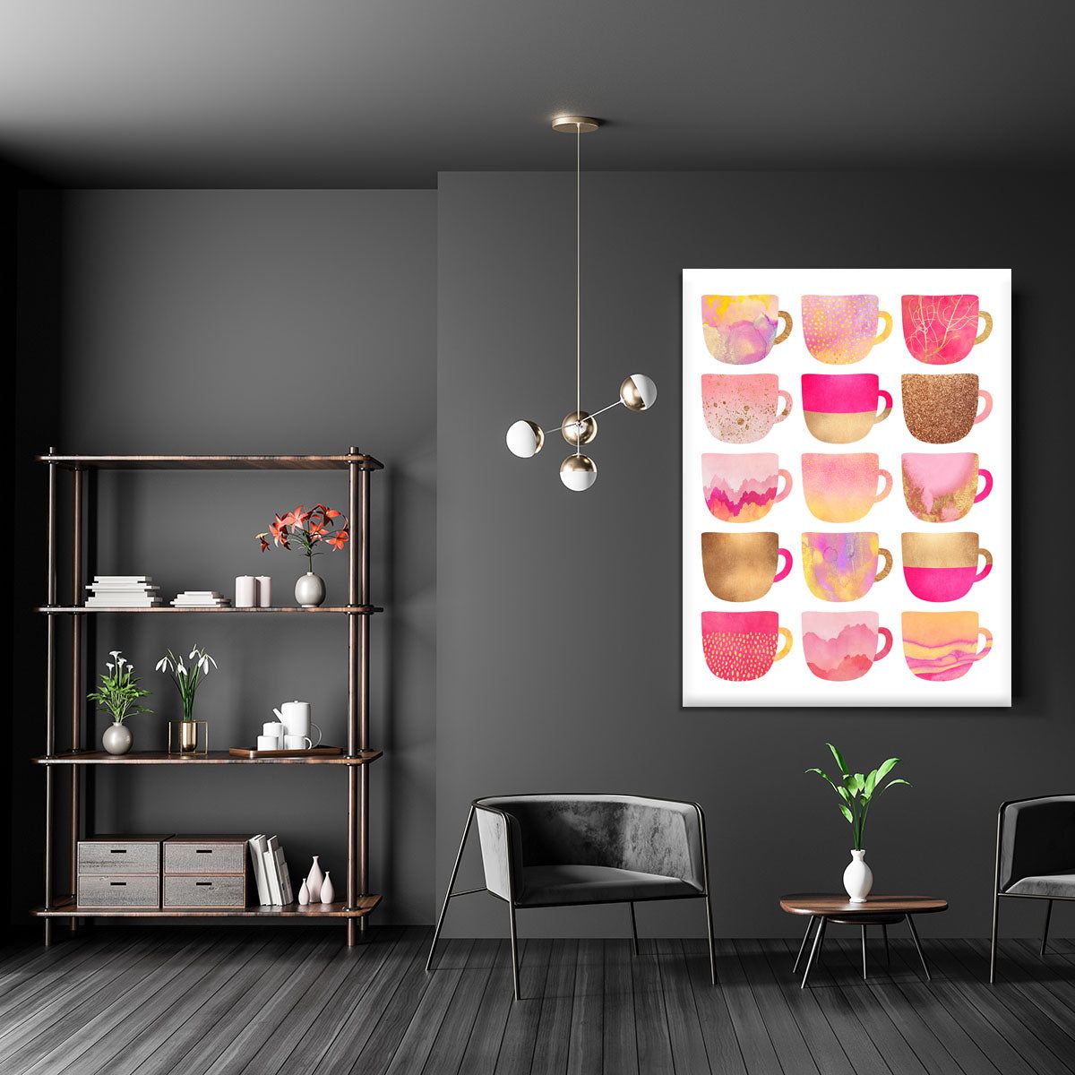 Pretty Pink Coffee Cups Canvas Wall Art