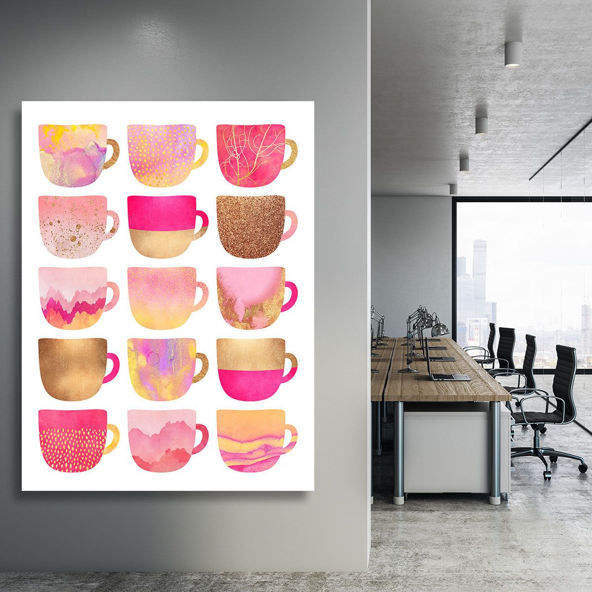 Pretty Pink Coffee Cups Canvas Wall Art