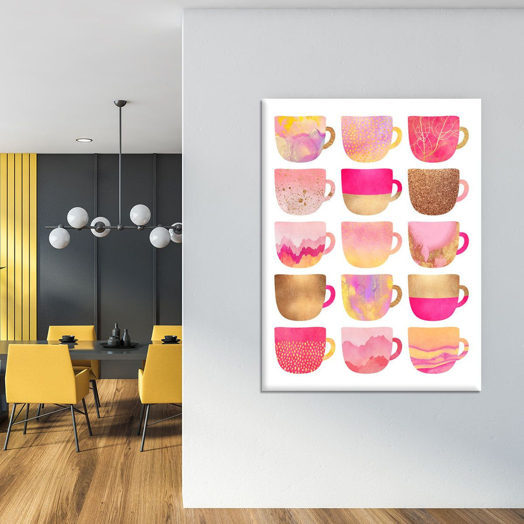 Pretty Pink Coffee Cups Canvas Wall Art