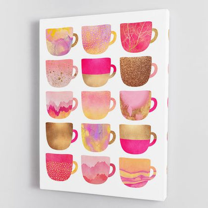 Pretty Pink Coffee Cups Canvas Wall Art