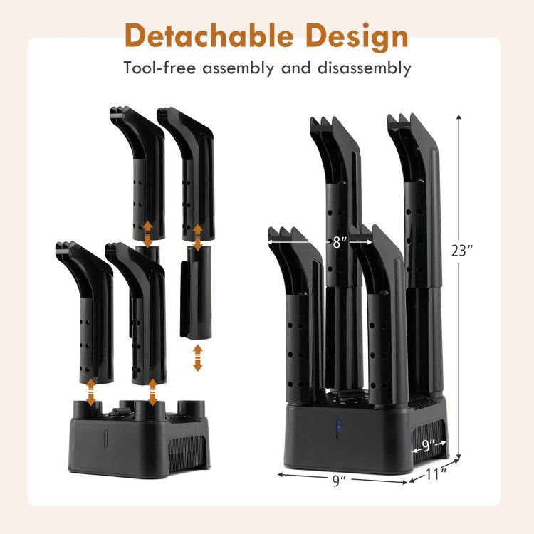 Electric Footwear Dryer with Timer and Detachable Tubes