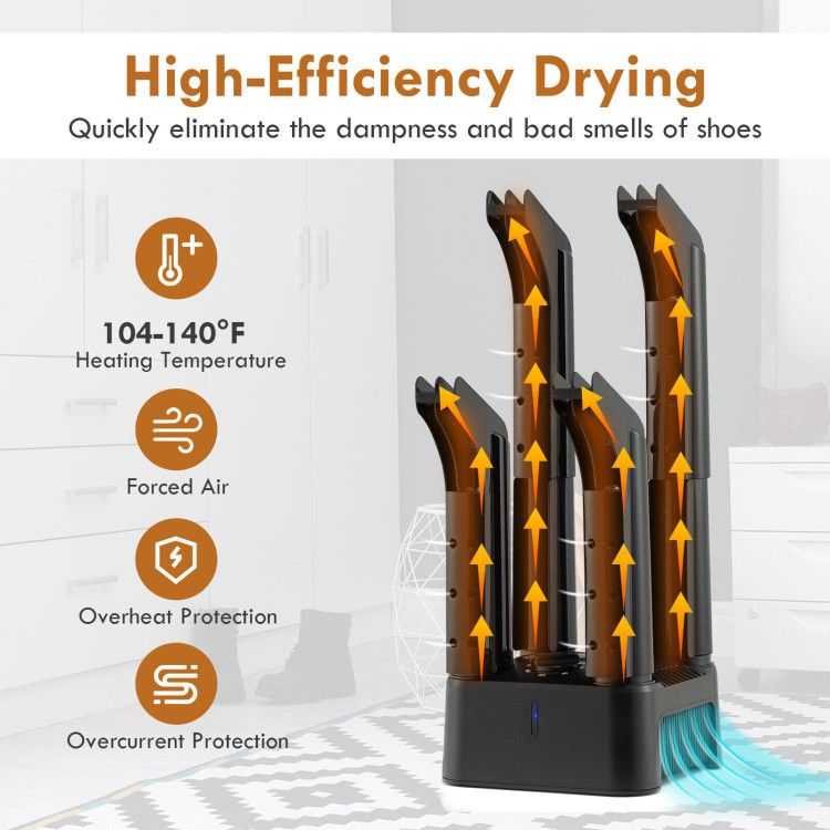 Electric Footwear Dryer with Timer and Detachable Tubes