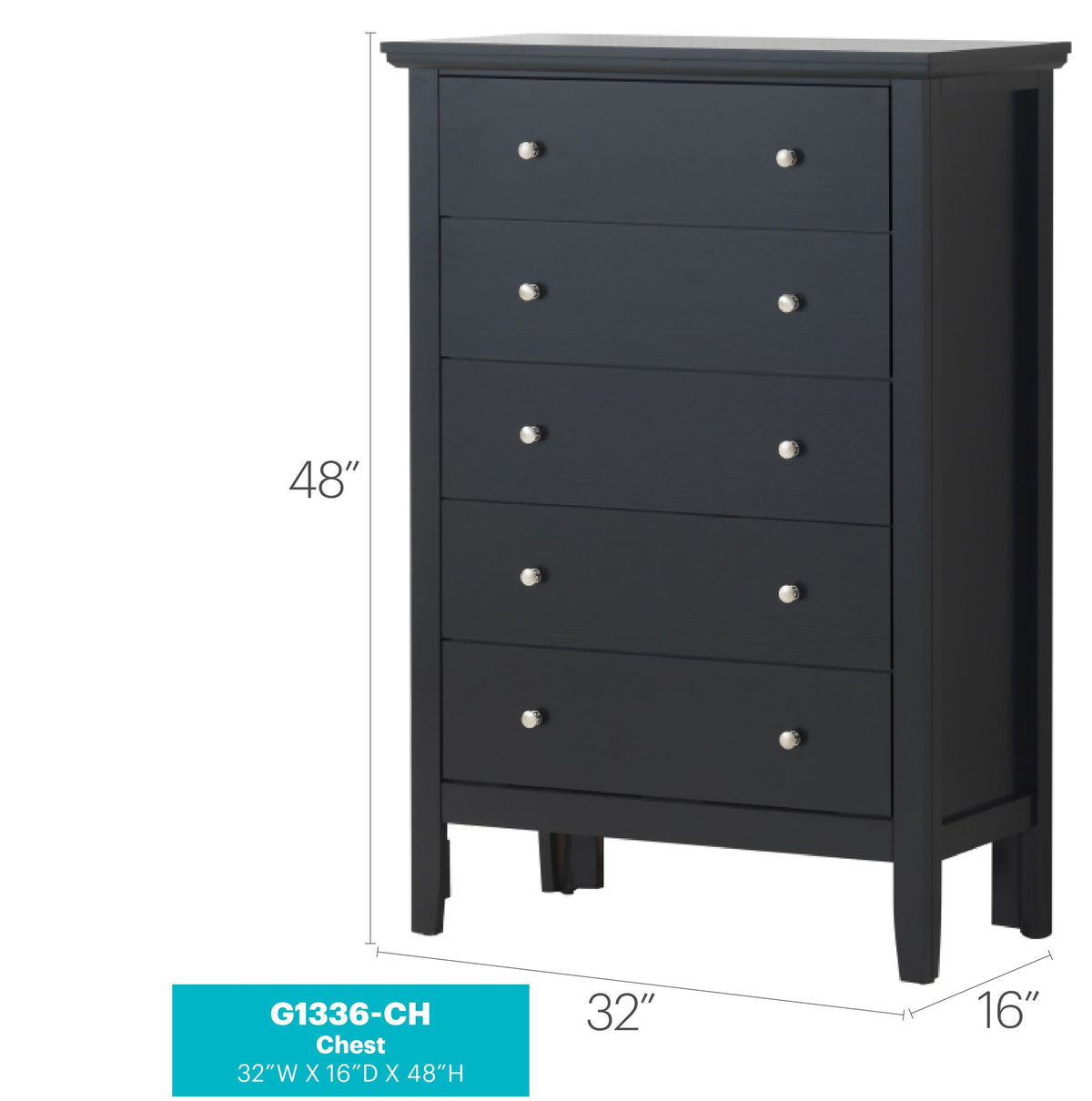 Primo G1336-CH Contemporary Black Bedroom Chest