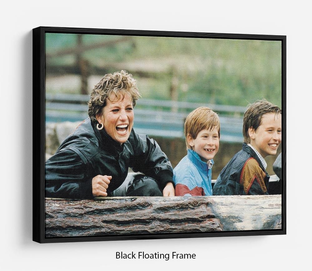 Princess Diana with William and Harry Floating Frame Canvas Art - 16" x 12" / 42cm x 30cm (approx) / Light Walnut