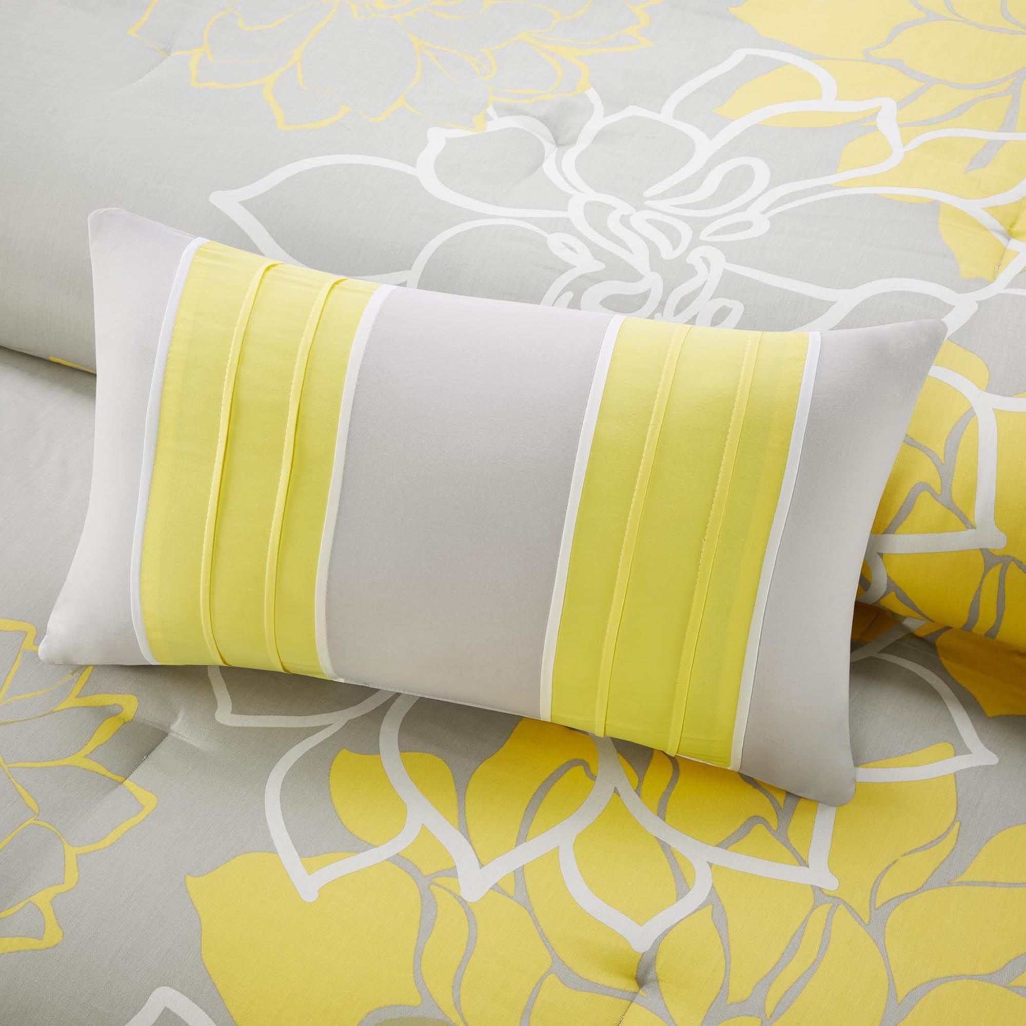 Printed Cotton Sateen Comforter Set with Floral Motif and Decorative Pillows