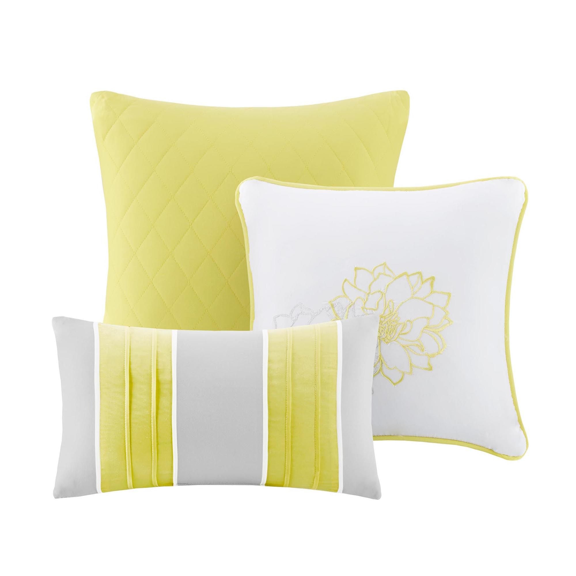Printed Cotton Sateen Comforter Set with Floral Motif and Decorative Pillows