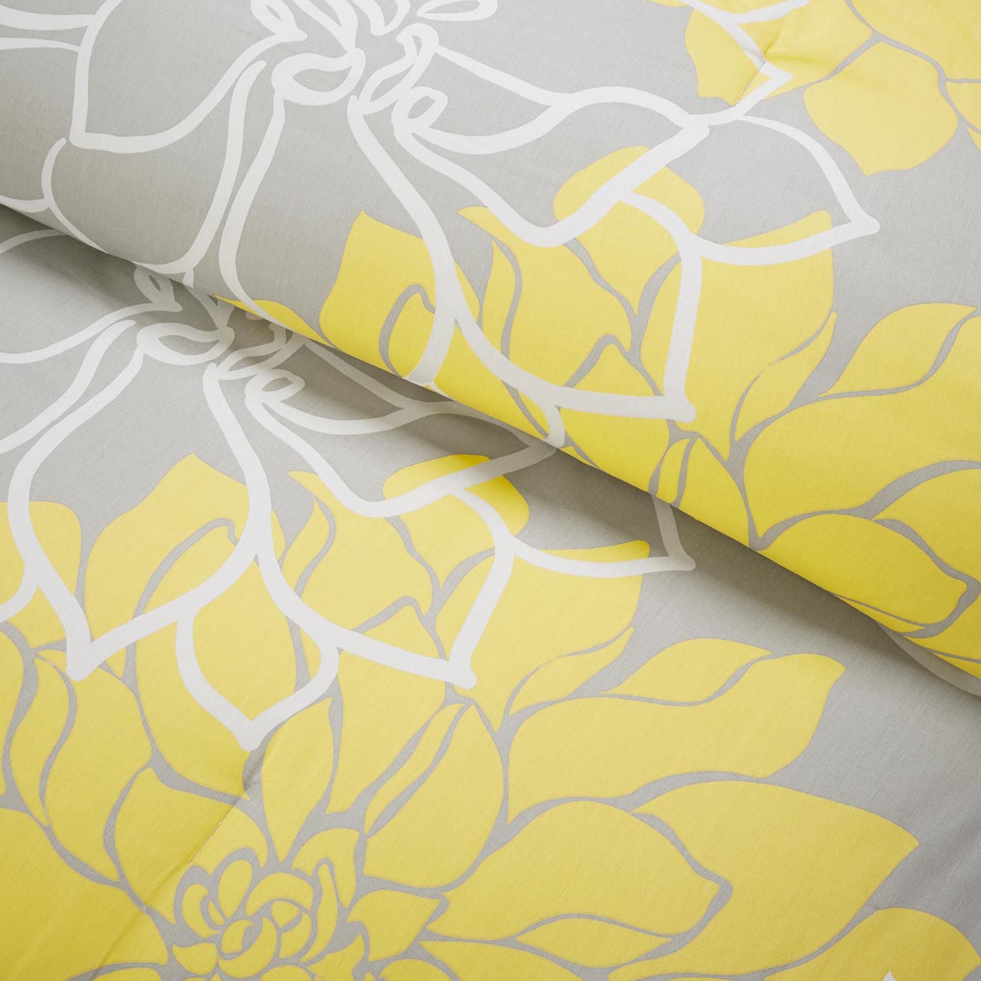 Printed Cotton Sateen Comforter Set with Floral Motif and Decorative Pillows