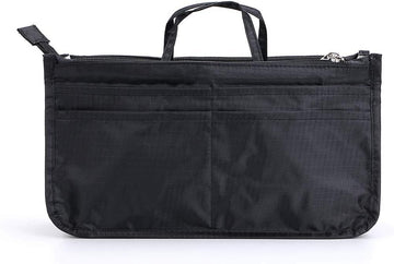 High-Capacity 13-Pocket Purse Organizer with Handle – Black