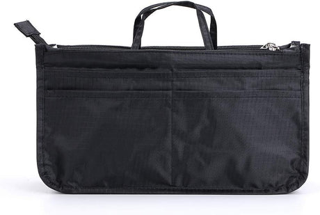 High-Capacity 13-Pocket Purse Organizer with Handle – Black