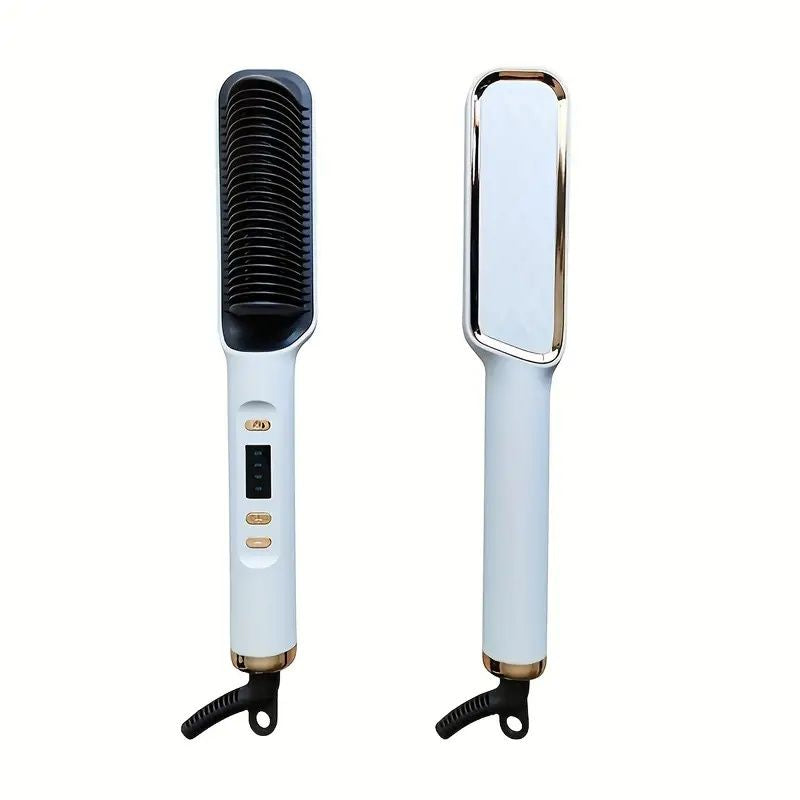 Professional Ionic Hair Straightening Brush with Fast Heating Ceramic Technology - White