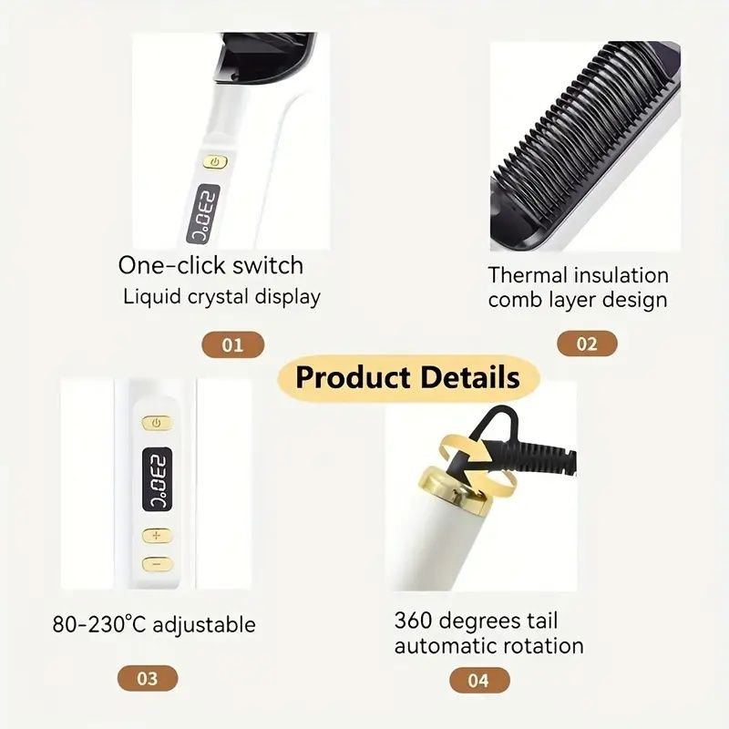Professional Ionic Hair Straightening Brush with Fast Heating Ceramic Technology