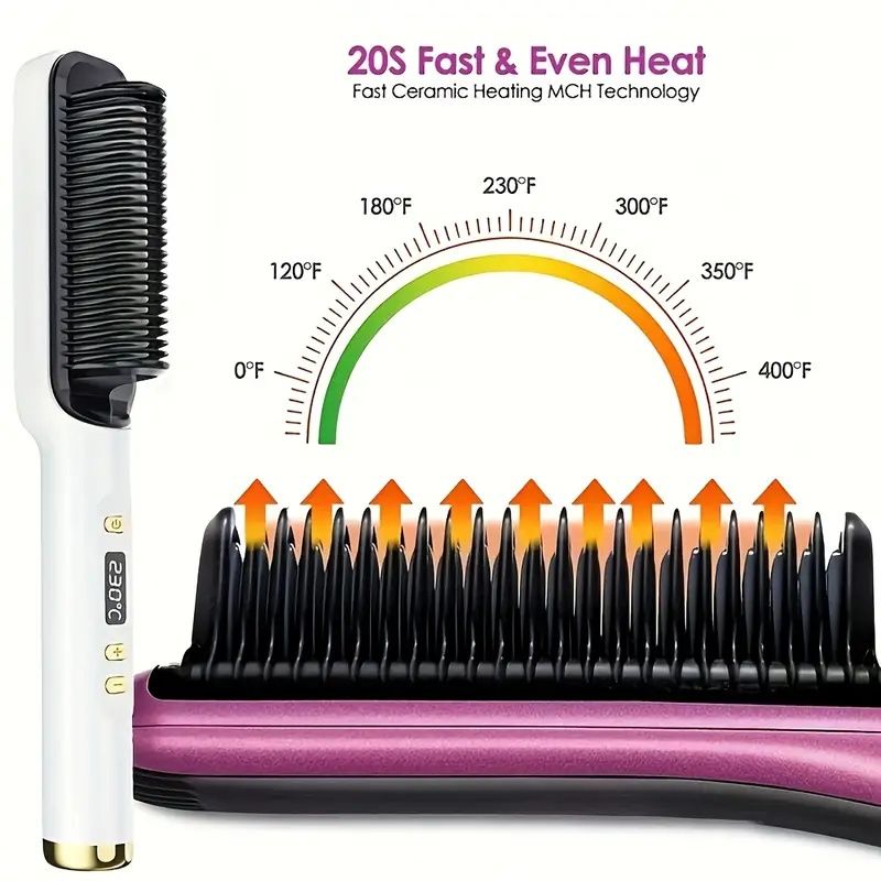 Professional Ionic Hair Straightening Brush with Fast Heating Ceramic Technology