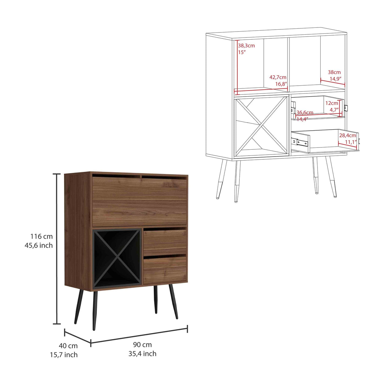 Prunus Bar Cabinet with Bottle Racks and Drawers