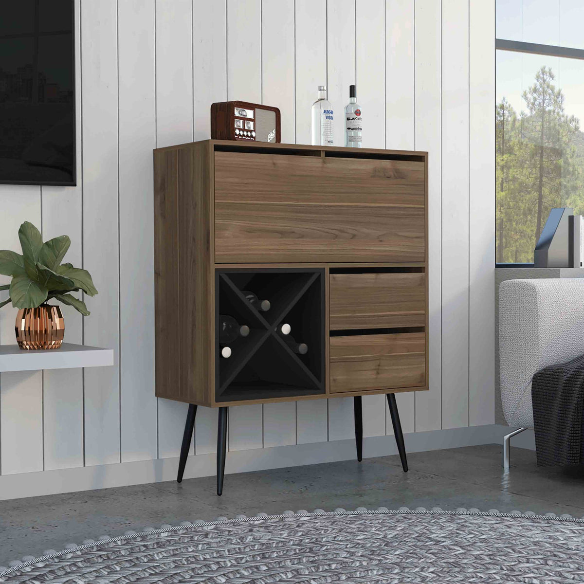 Prunus Bar Cabinet with Bottle Racks and Drawers