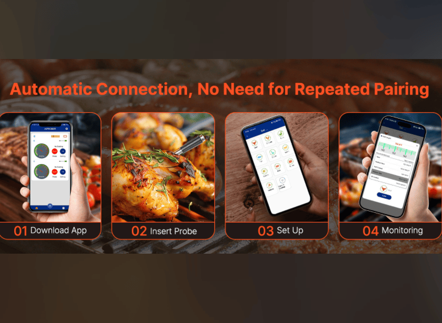 PSJX168A barbecue meat thermometer SUS304 food grade Bluetooth 5.2 transmission distance batte