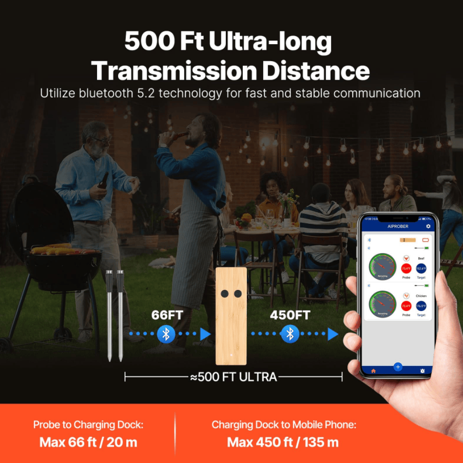 PSJX168A barbecue meat thermometer SUS304 food grade Bluetooth 5.2 transmission distance batte
