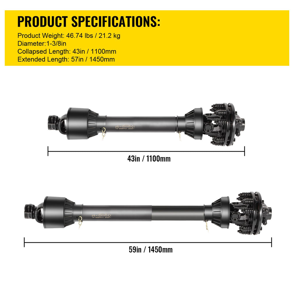 PTO Shaft, 1-3/8\" PTO Drive Shaft, 6 Spline Both Ends PTO Driveline Shaft, Series 5