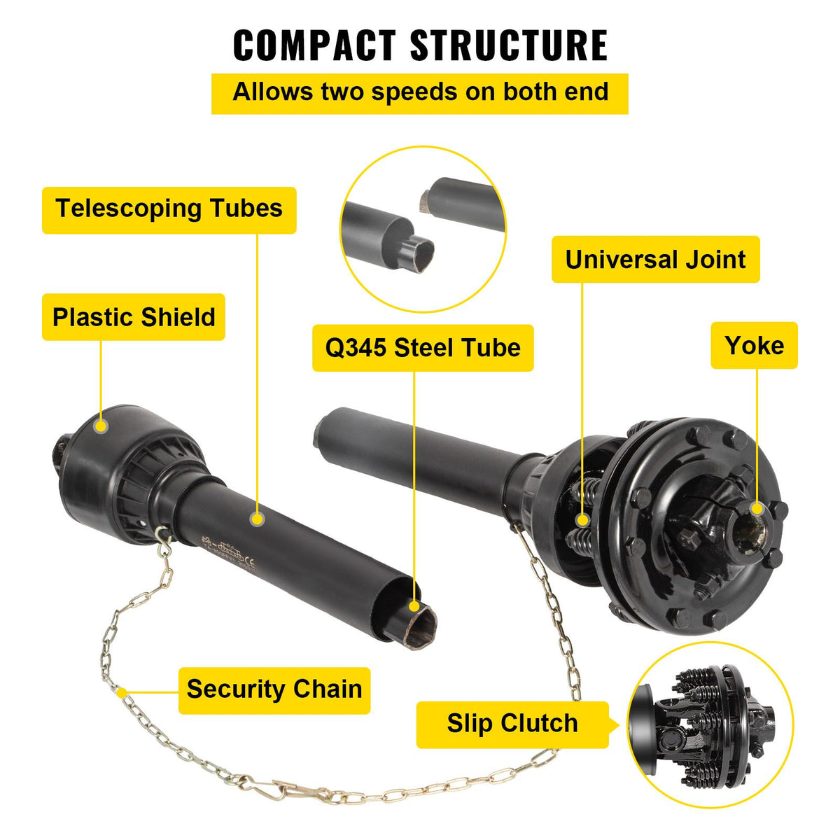 PTO Shaft, 1-3/8\" PTO Drive Shaft, 6 Spline Both Ends PTO Driveline Shaft, Series 5