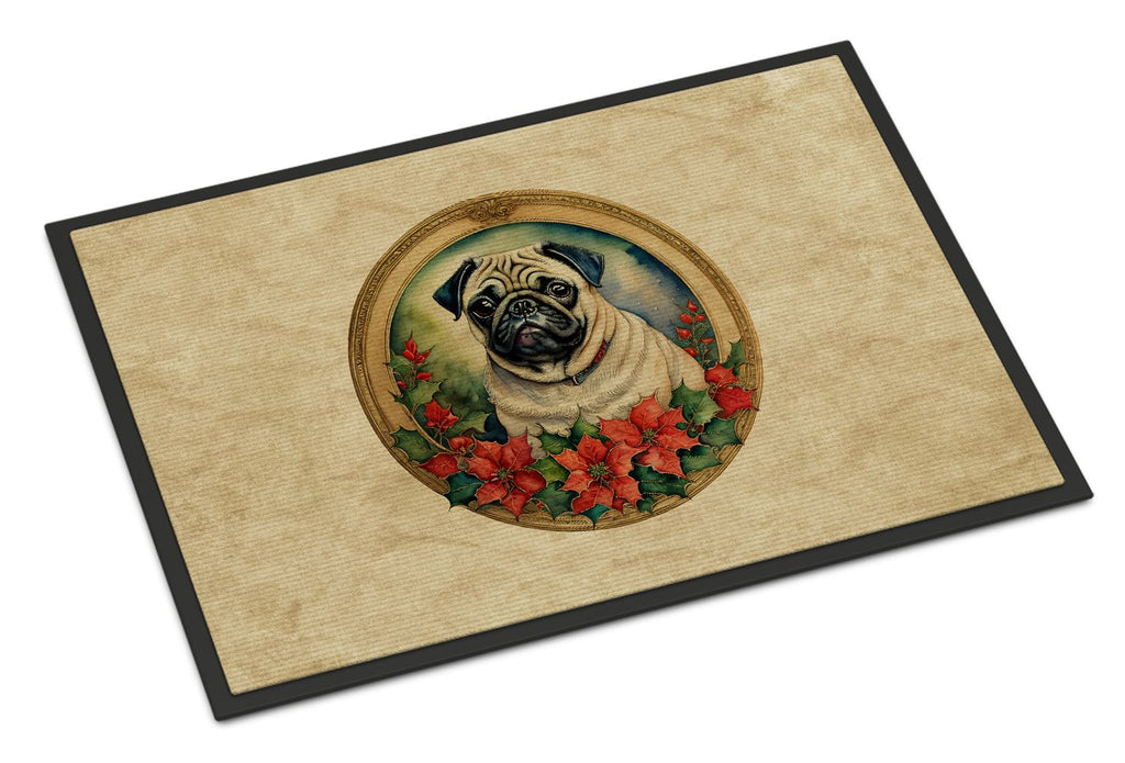 Pug Christmas Flowers Indoor-Outdoor Doormat