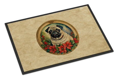 Pug Christmas Flowers Indoor-Outdoor Doormat