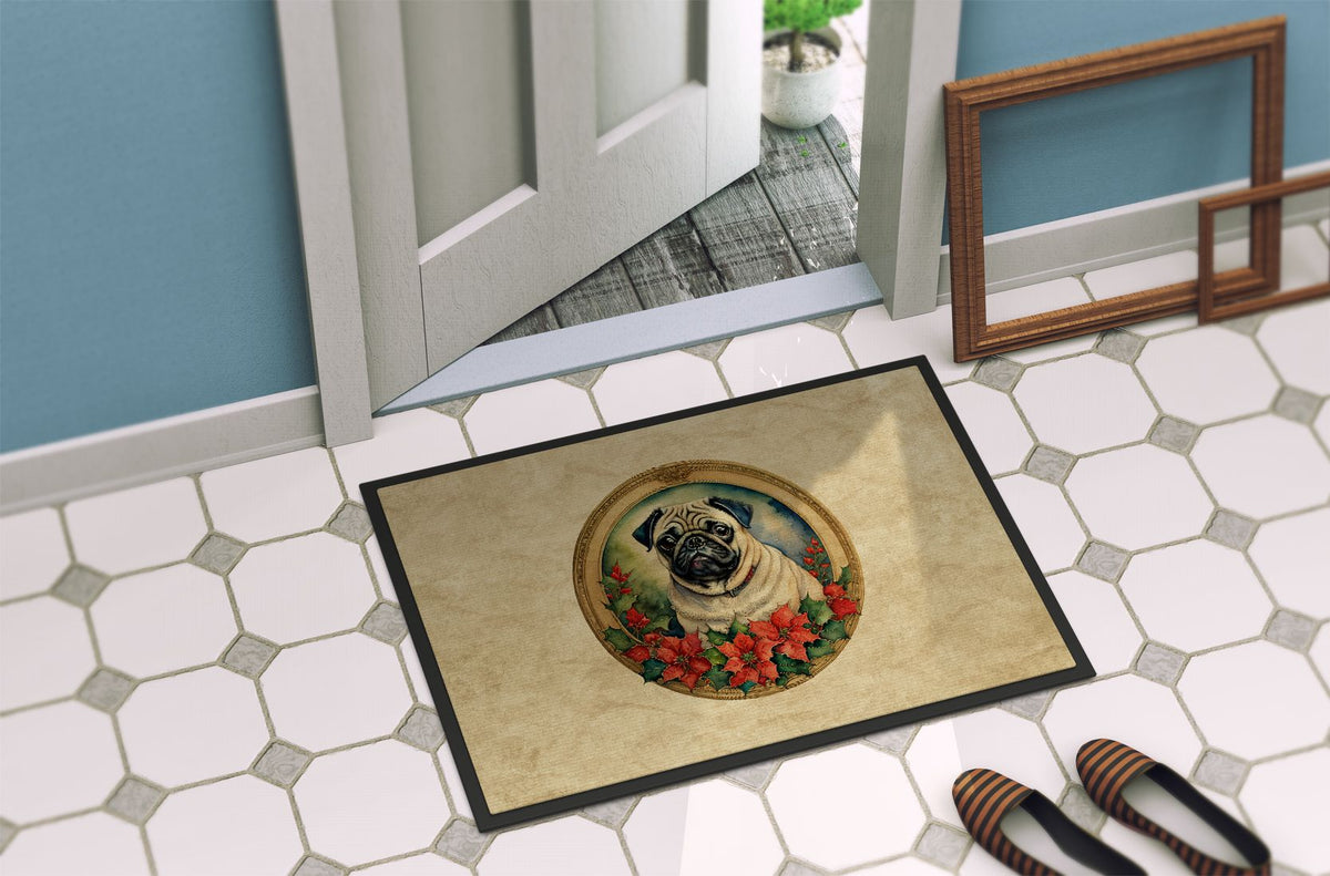 Pug Christmas Flowers Indoor-Outdoor Doormat