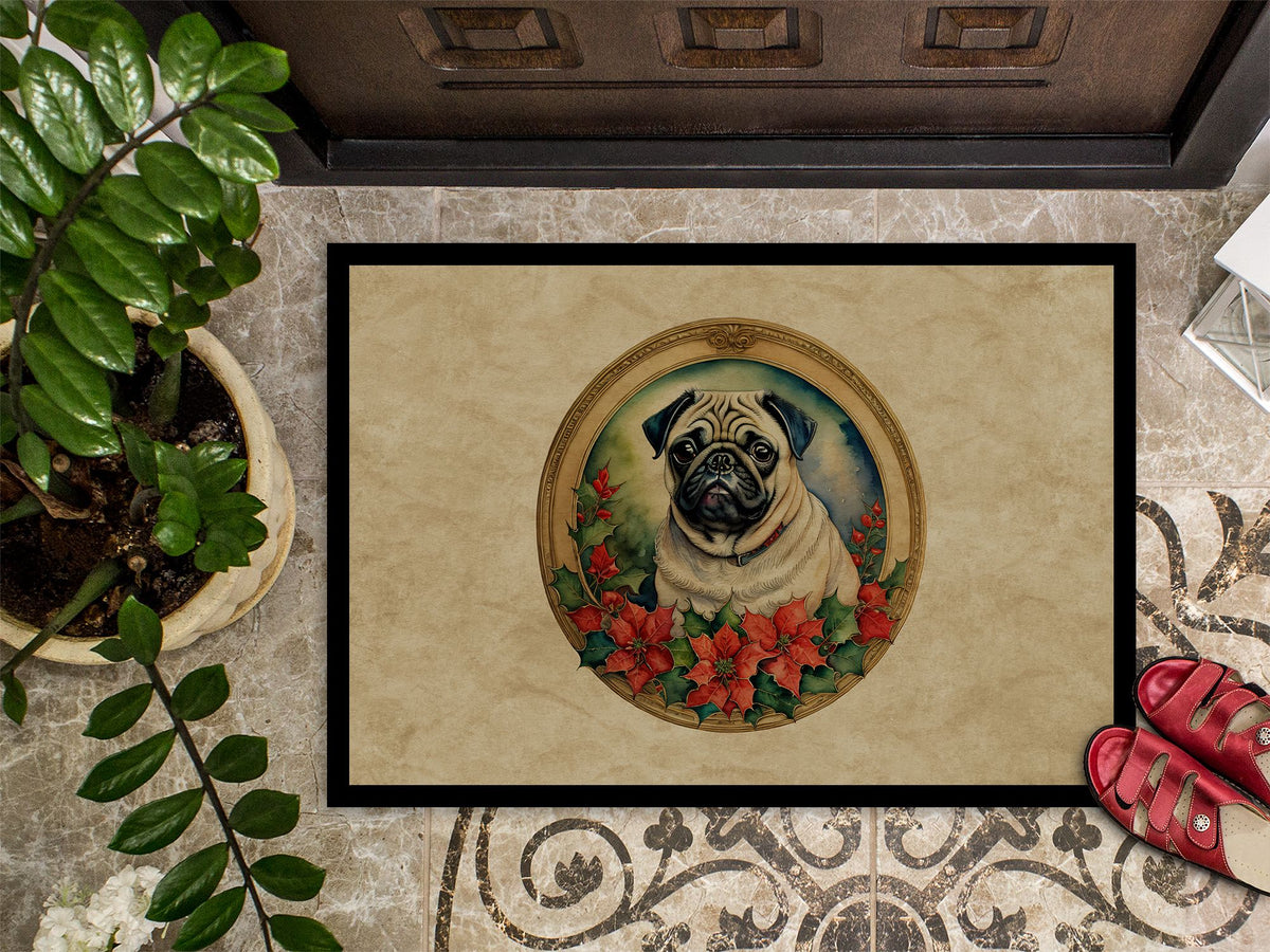 Pug Christmas Flowers Indoor-Outdoor Doormat