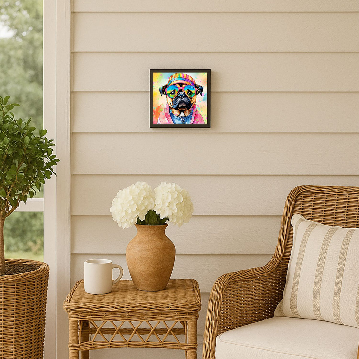 Pug Hippie Dawg Framed Wall Art