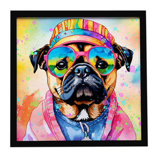 Pug Hippie Dawg Framed Wall Art