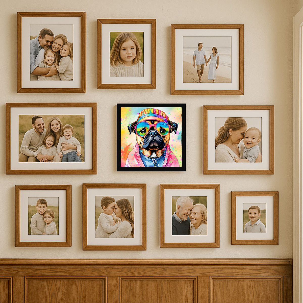 Pug Hippie Dawg Framed Wall Art