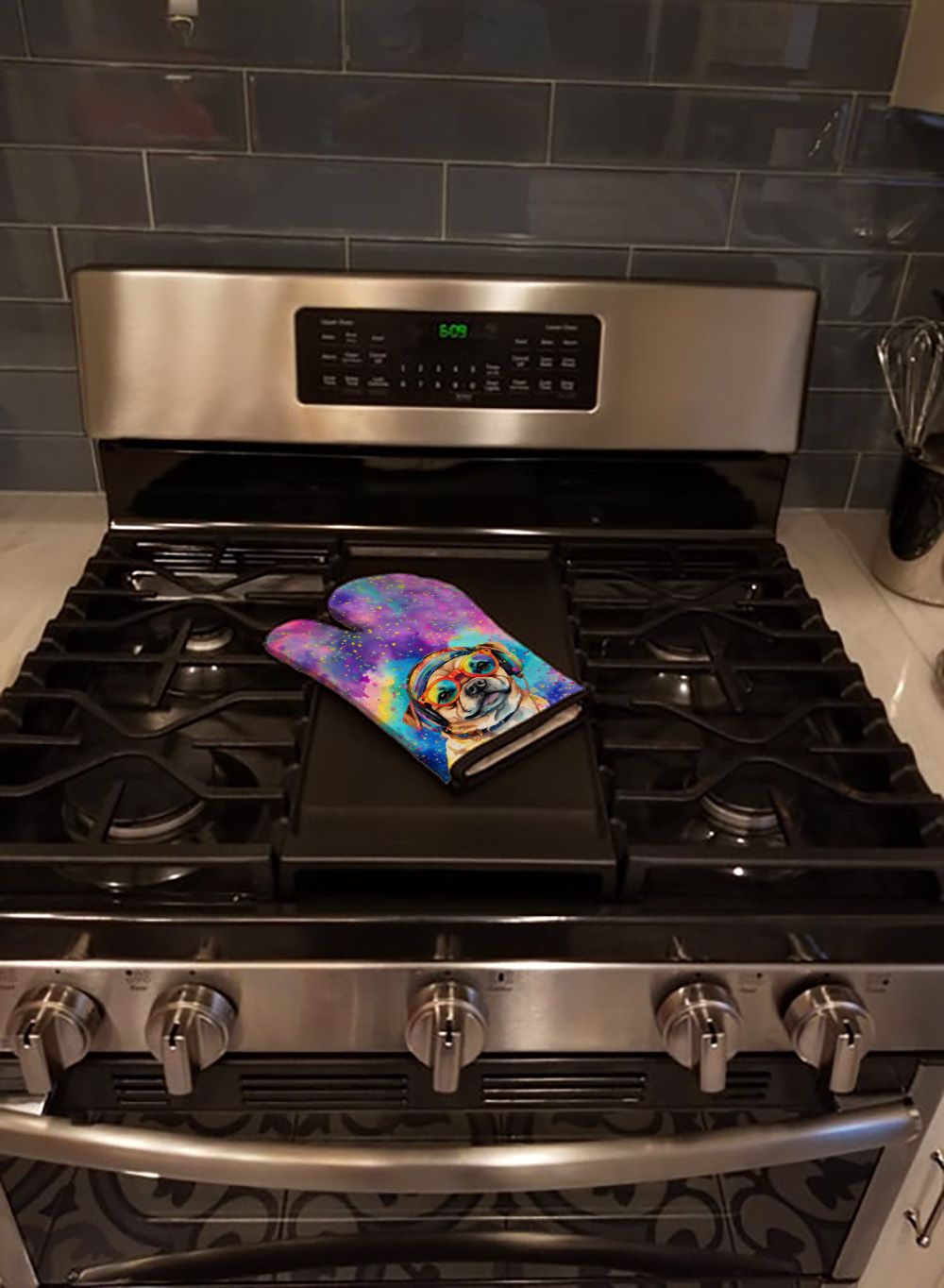 Pug Hippie Dawg Right-Hand Oven Mitt