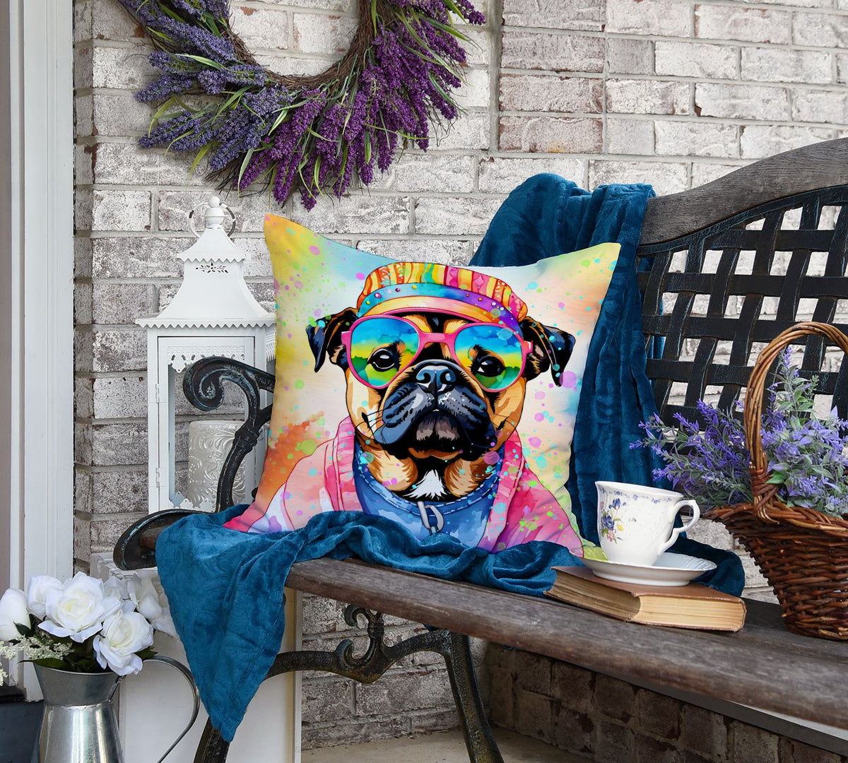 Pug Hippie Dawg Decorative Throw Pillow