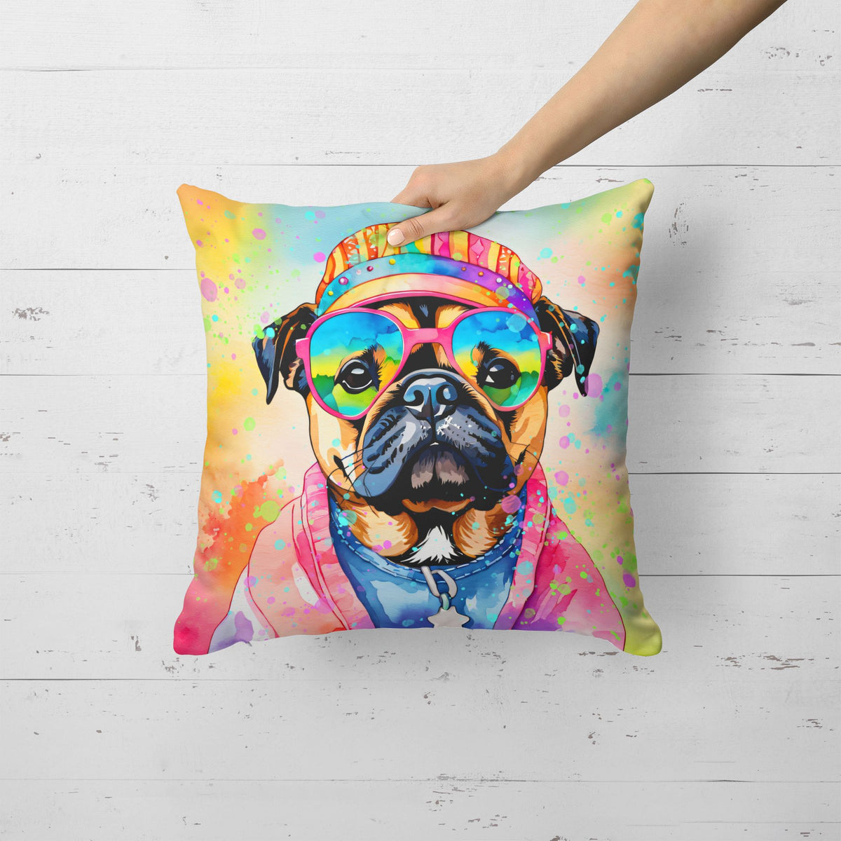Pug Hippie Dawg Decorative Throw Pillow