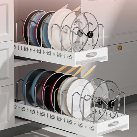 Adjustable Pull-Out Pots and Pans Lid Draining Rack with Tray