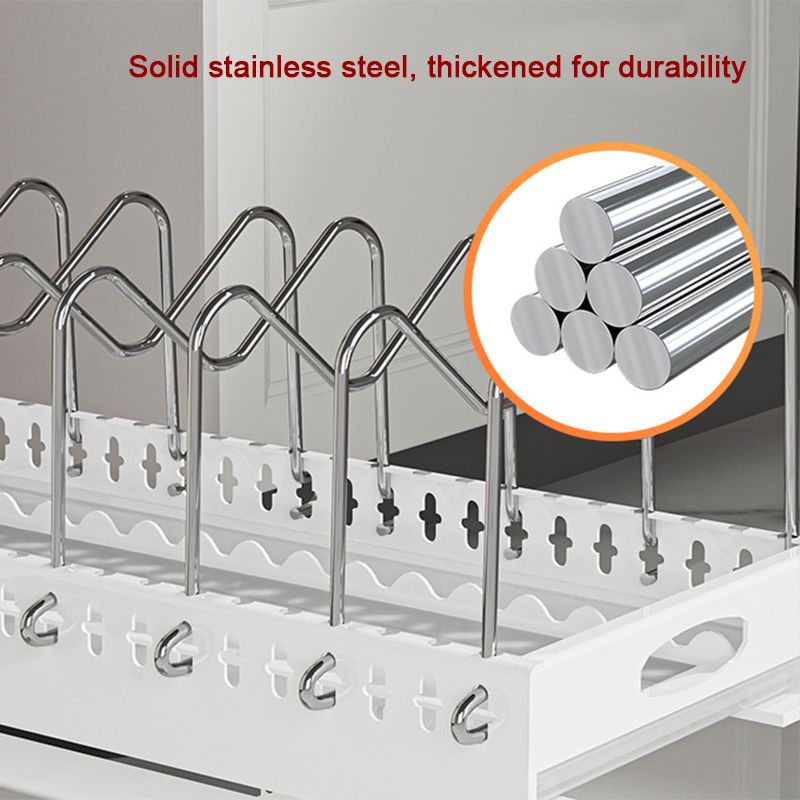 Adjustable Pull-Out Pots and Pans Lid Draining Rack with Tray
