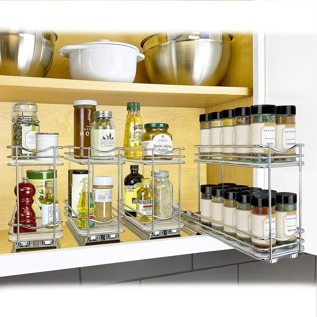 Two-Tier Pull-Out Spice Rack for Kitchen Cabinets