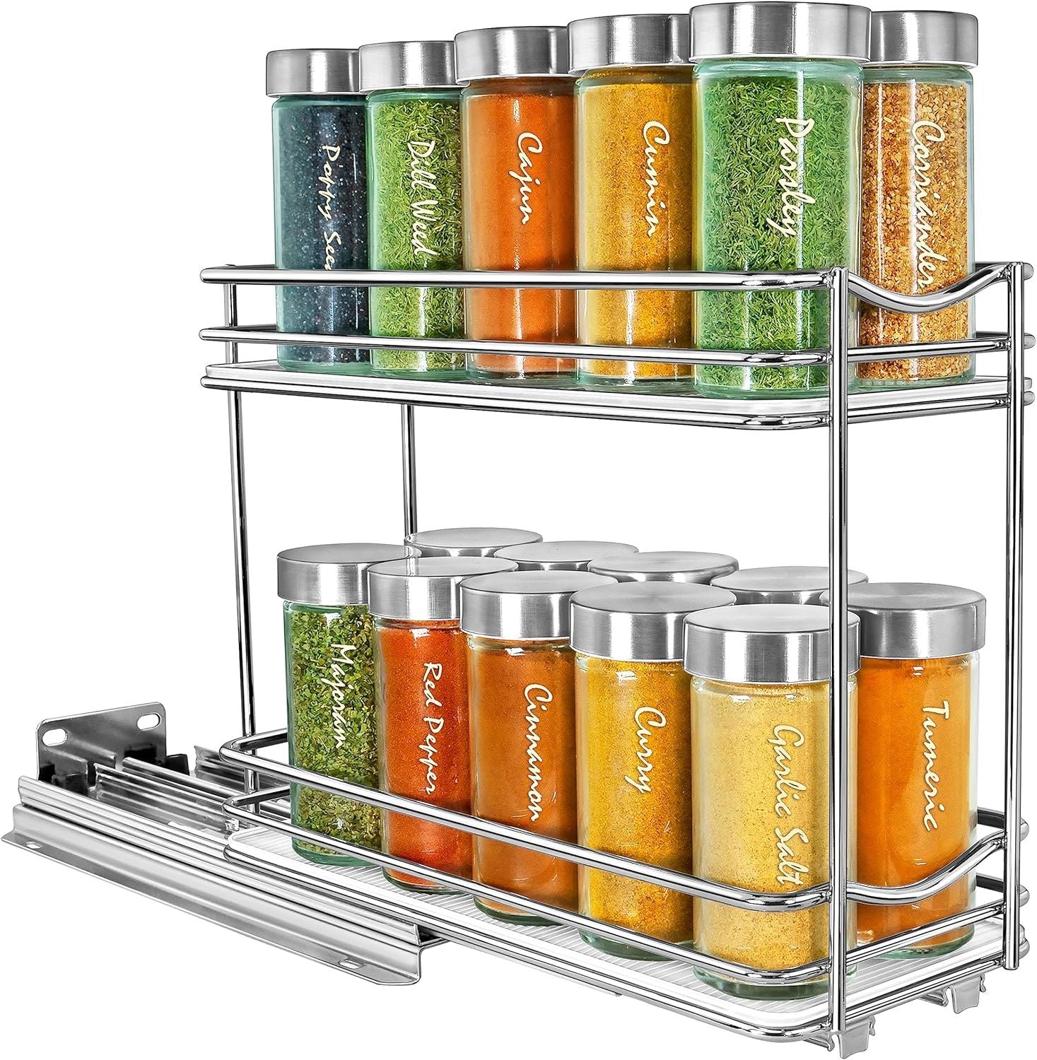 Two-Tier Pull-Out Spice Rack for Kitchen Cabinets