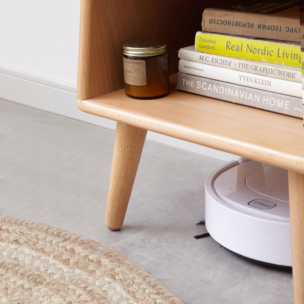 Nordic Bedside Cabinet with Open Storage and Cable Access
