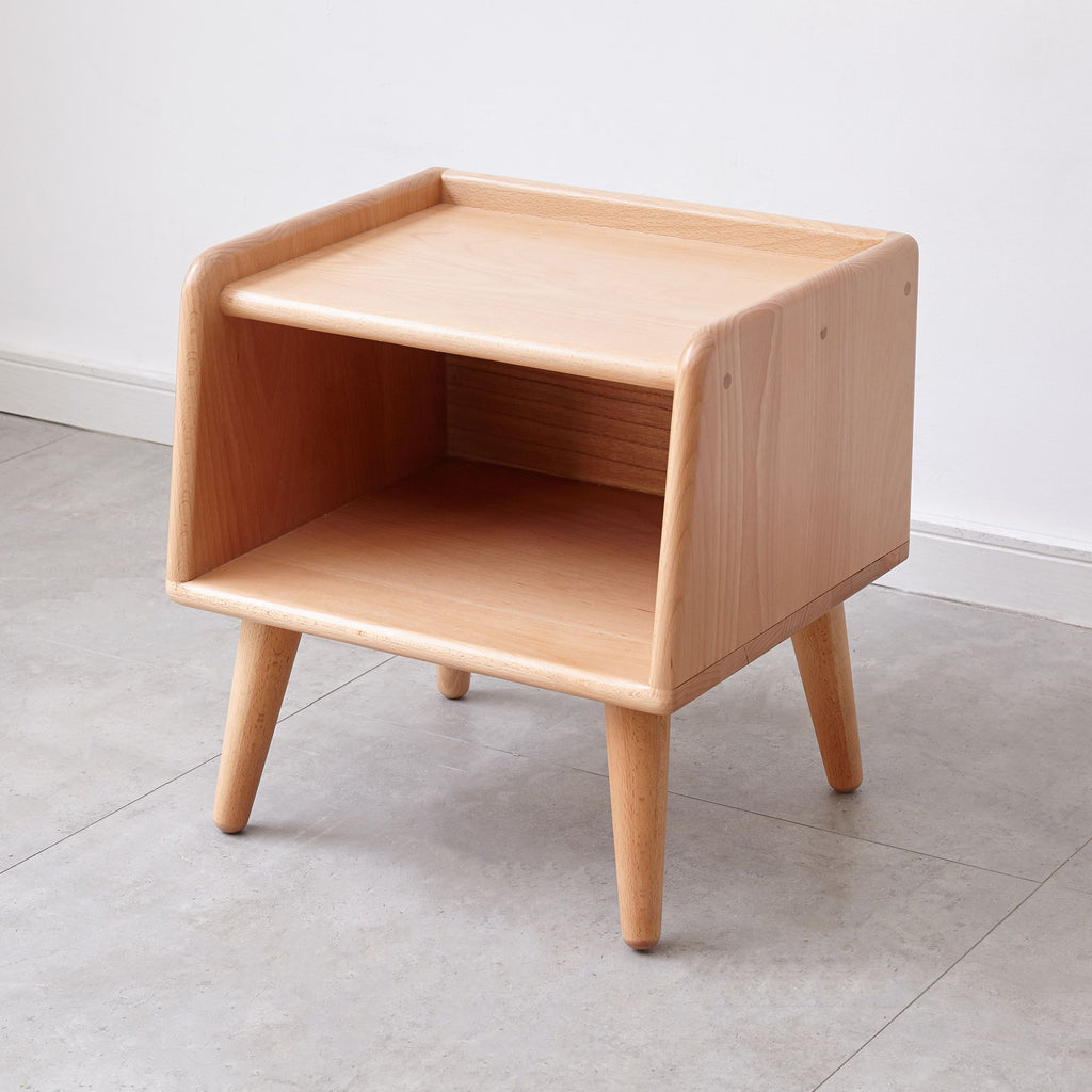 Nordic Bedside Cabinet with Open Storage and Cable Access