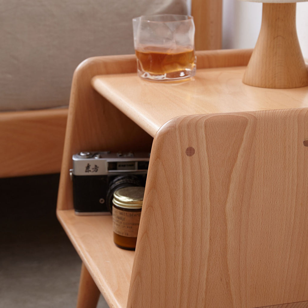 Nordic Bedside Cabinet with Open Storage and Cable Access