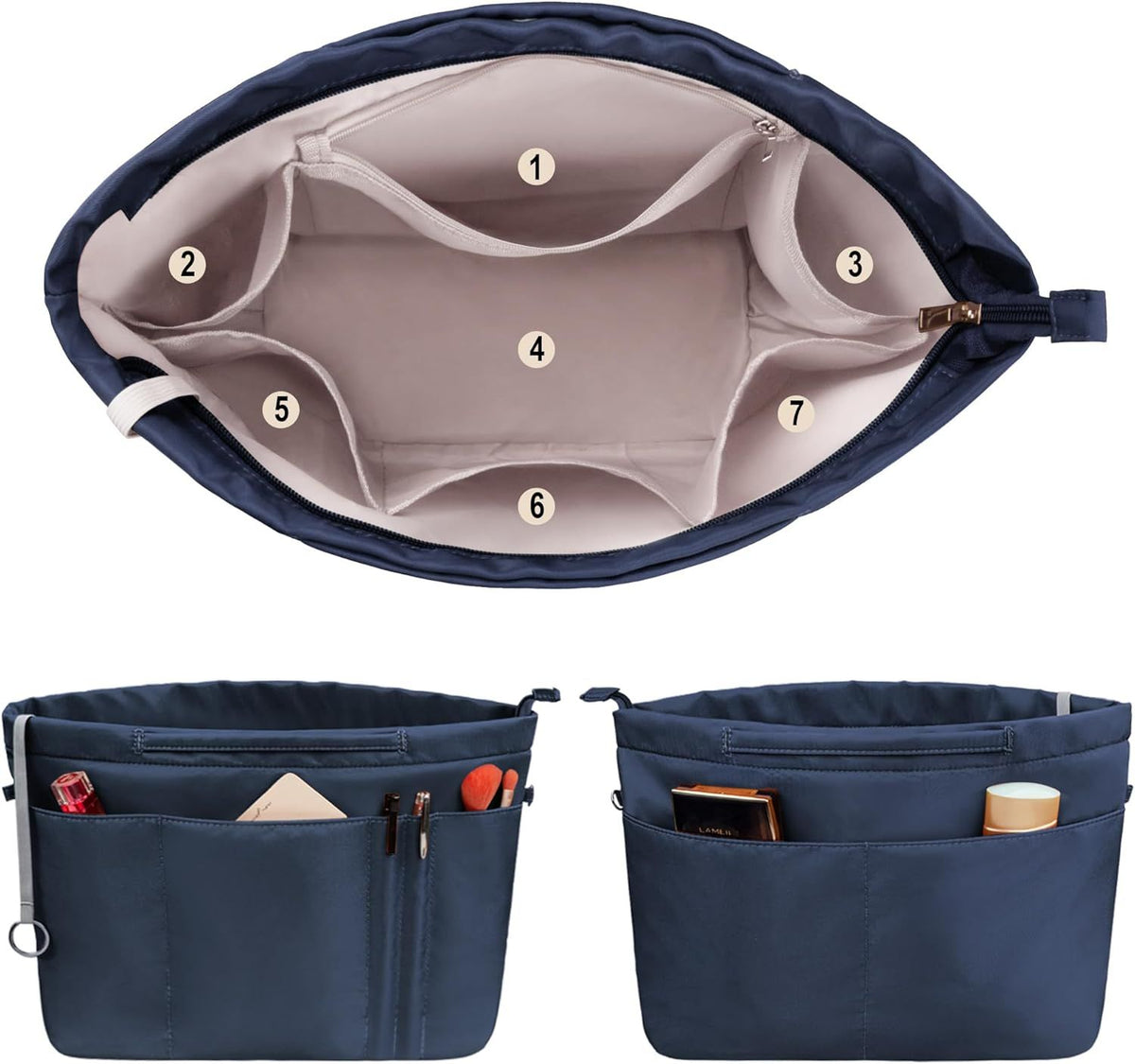 Purse Insert Organizer with Zipper Liner and Pockets