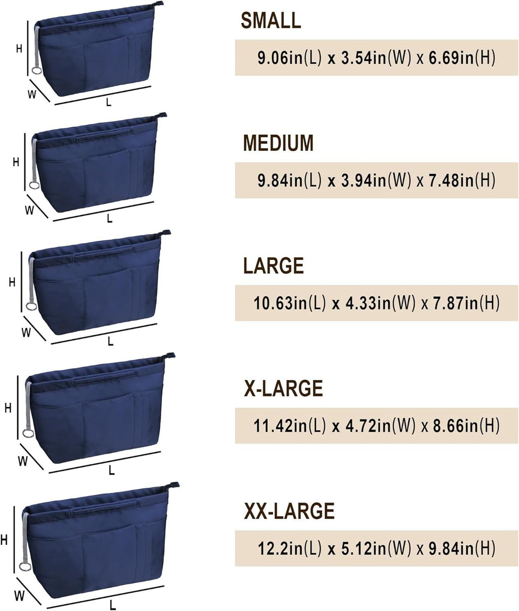 Purse Insert Organizer with Zipper Liner and Pockets