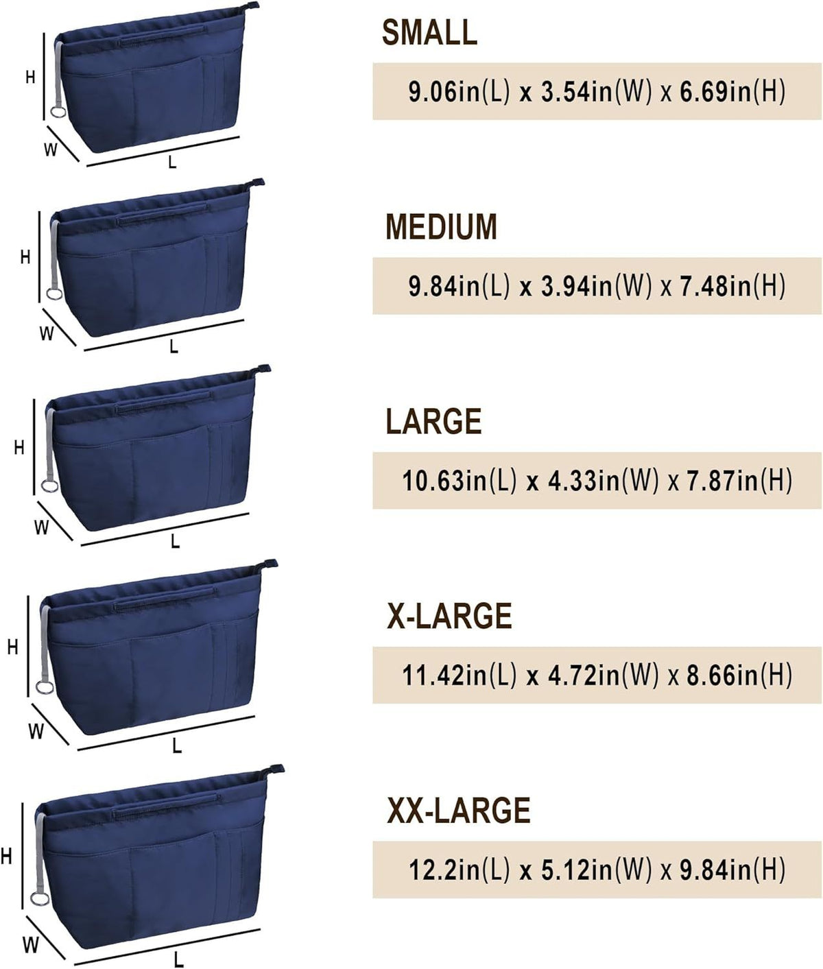 Purse Insert Organizer with Zipper Liner and Pockets