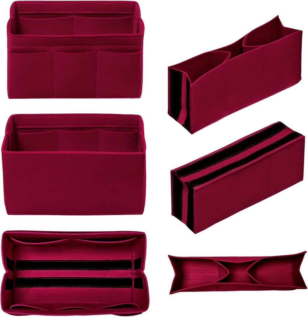 Large Felt Purse Organizer Insert with 14 Pockets – Dark Red