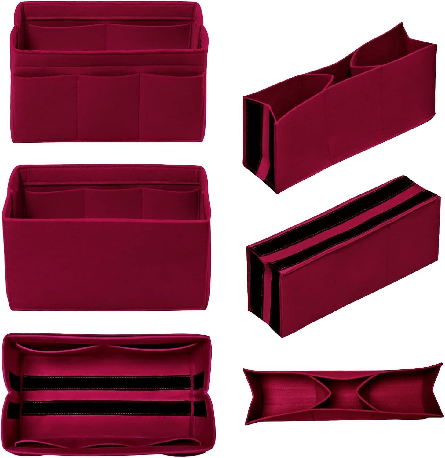 Large Felt Purse Organizer Insert with 14 Pockets – Dark Red