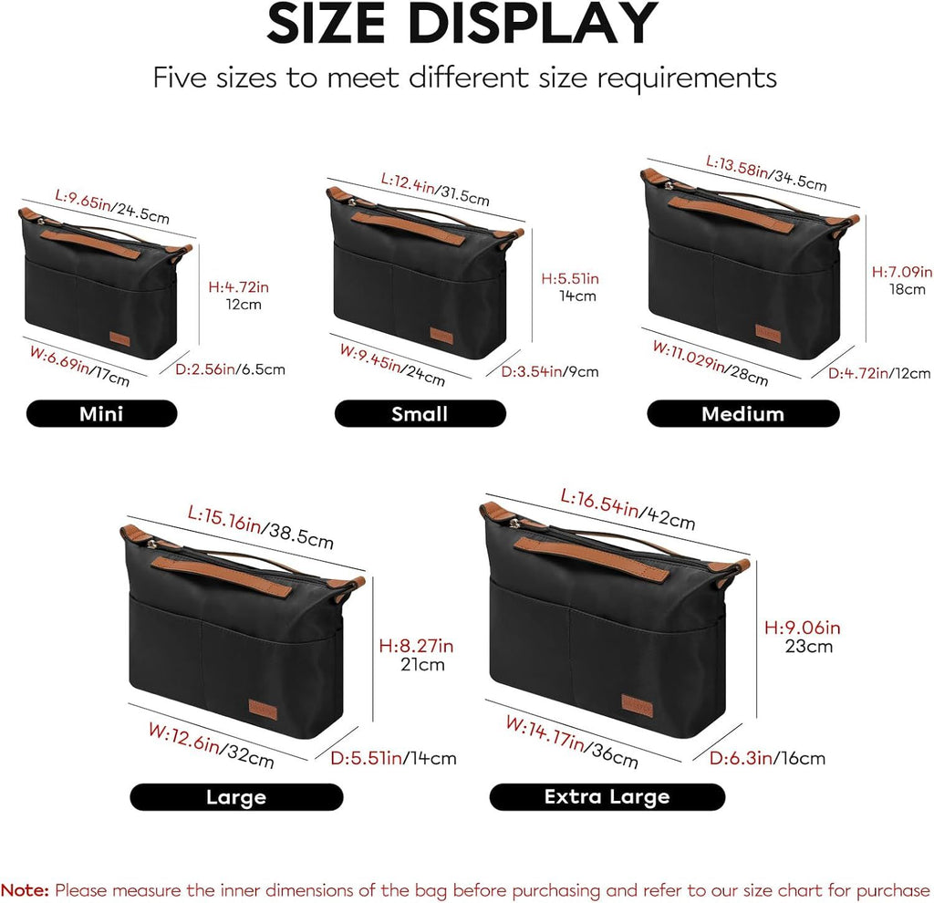 Extra Large Purse Organizer Insert with Zipper and Multiple Pockets